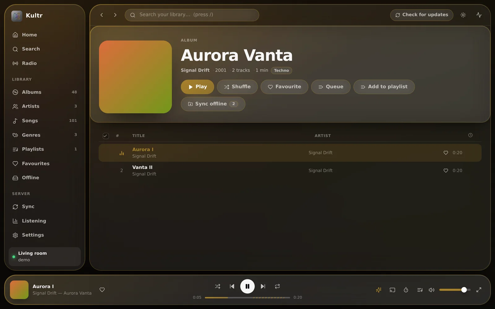 An album page, tinted amber by its cover, with the track playing.