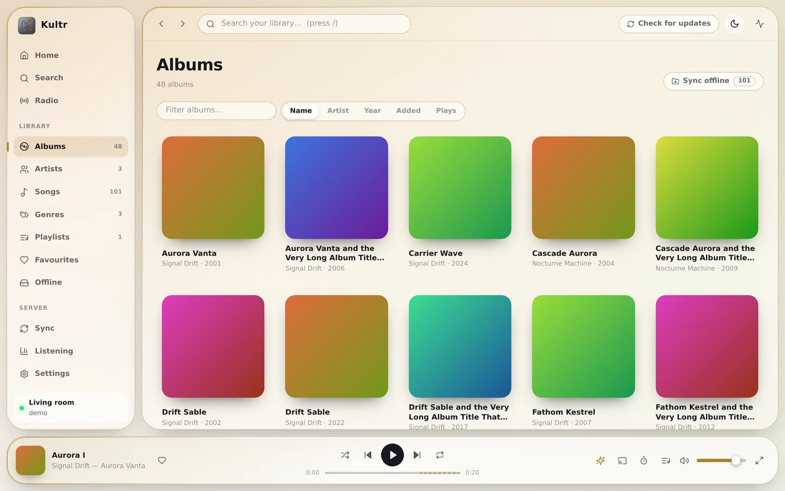 The albums grid in the light theme.